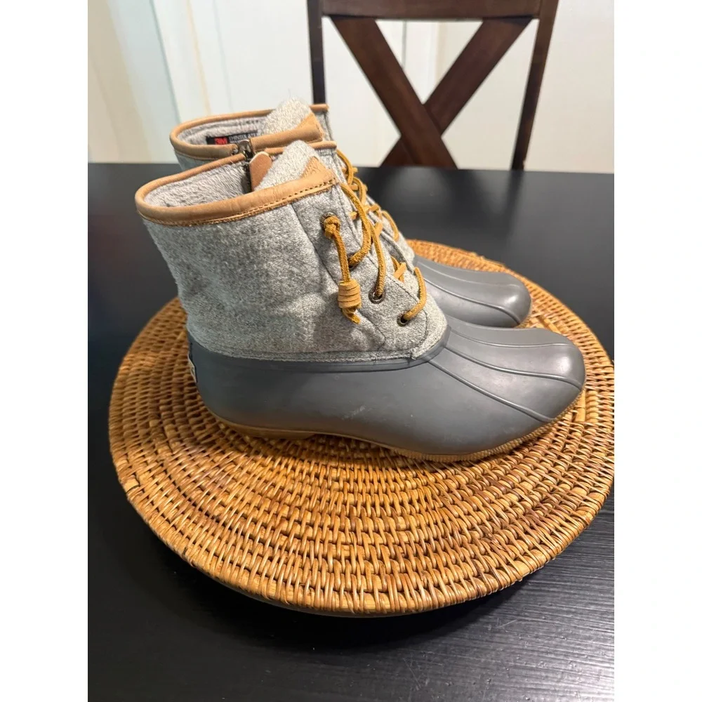 Sperry Saltwater Grey Wool Insulated Waterproof Duck Boots STS82475 Womens 7